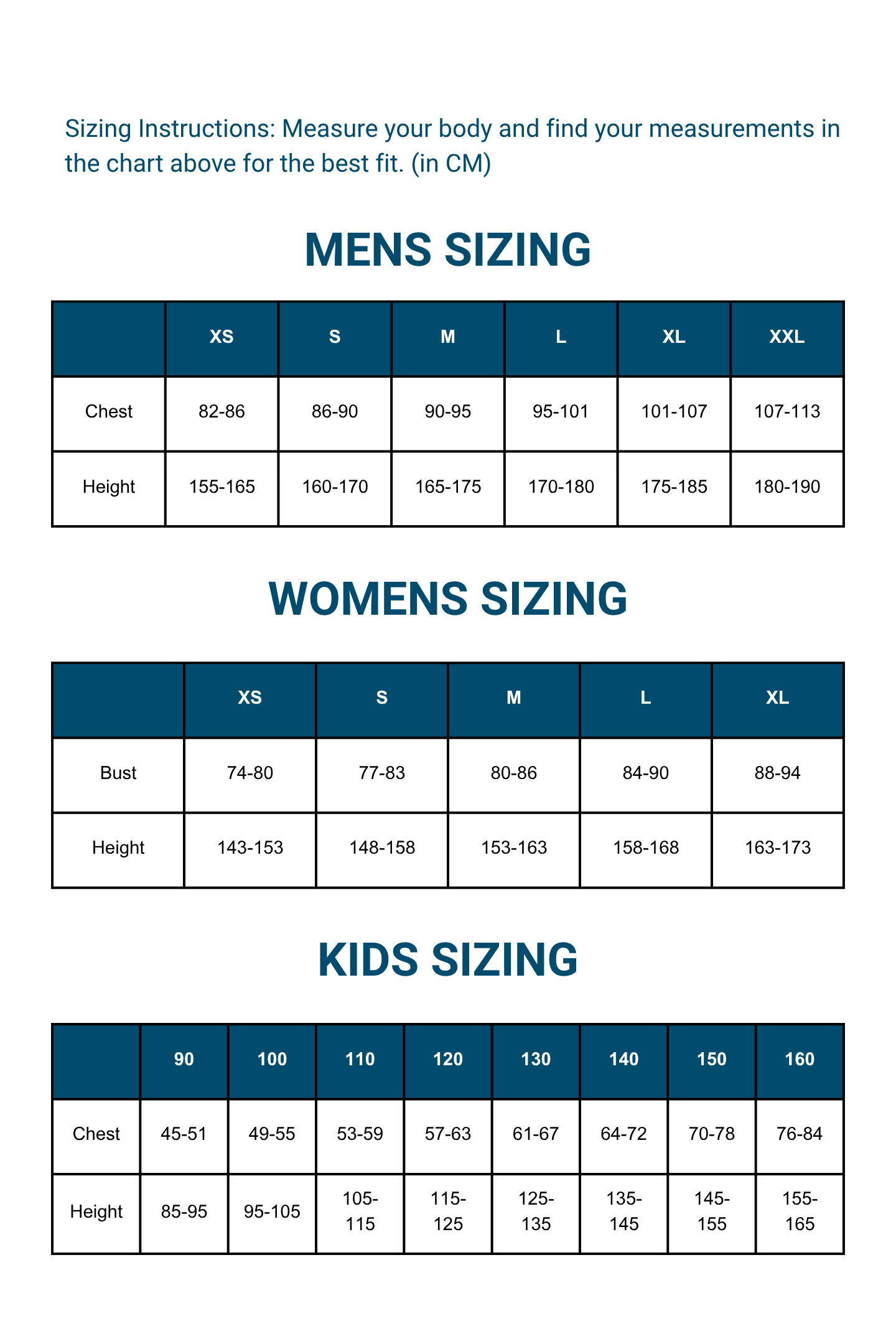 Montbell Size chart